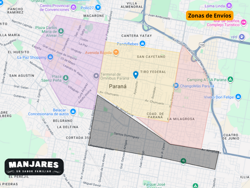 Mapa de zonas de envío de Manjares